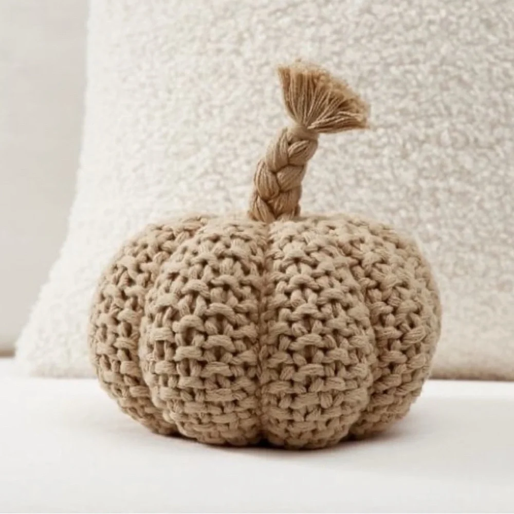 NWT Pottery Barn Adorable Soft Cotton Woven Khaki Seedstitch Pumpkin Pillow